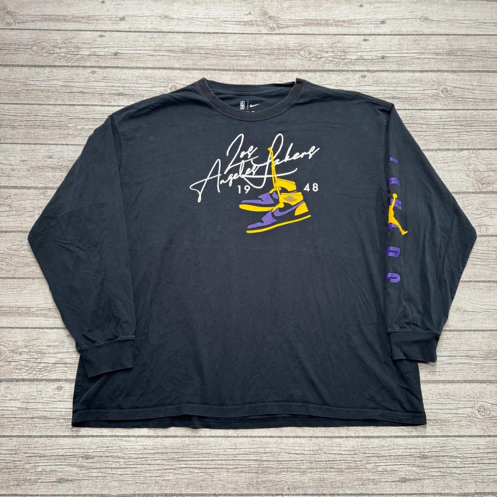 Nike Los Angeles Lakers Shirt Men's 2XL Black Long Sleeve Loose Fit The Nike Tee